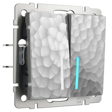 Изображение Выключатель двухклавишный проходной с подсветкой Hammer (серебряный) W1222106